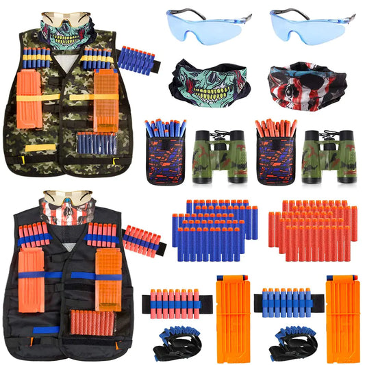 2 Pack Kids Tactical Vest Kit for Nerf Guns Game N-Strike Elite Series Wars with Refill Darts Reload Clips Dart Pouch Tactical Mask Wrist Band and Protective Glasses for Boys Girls