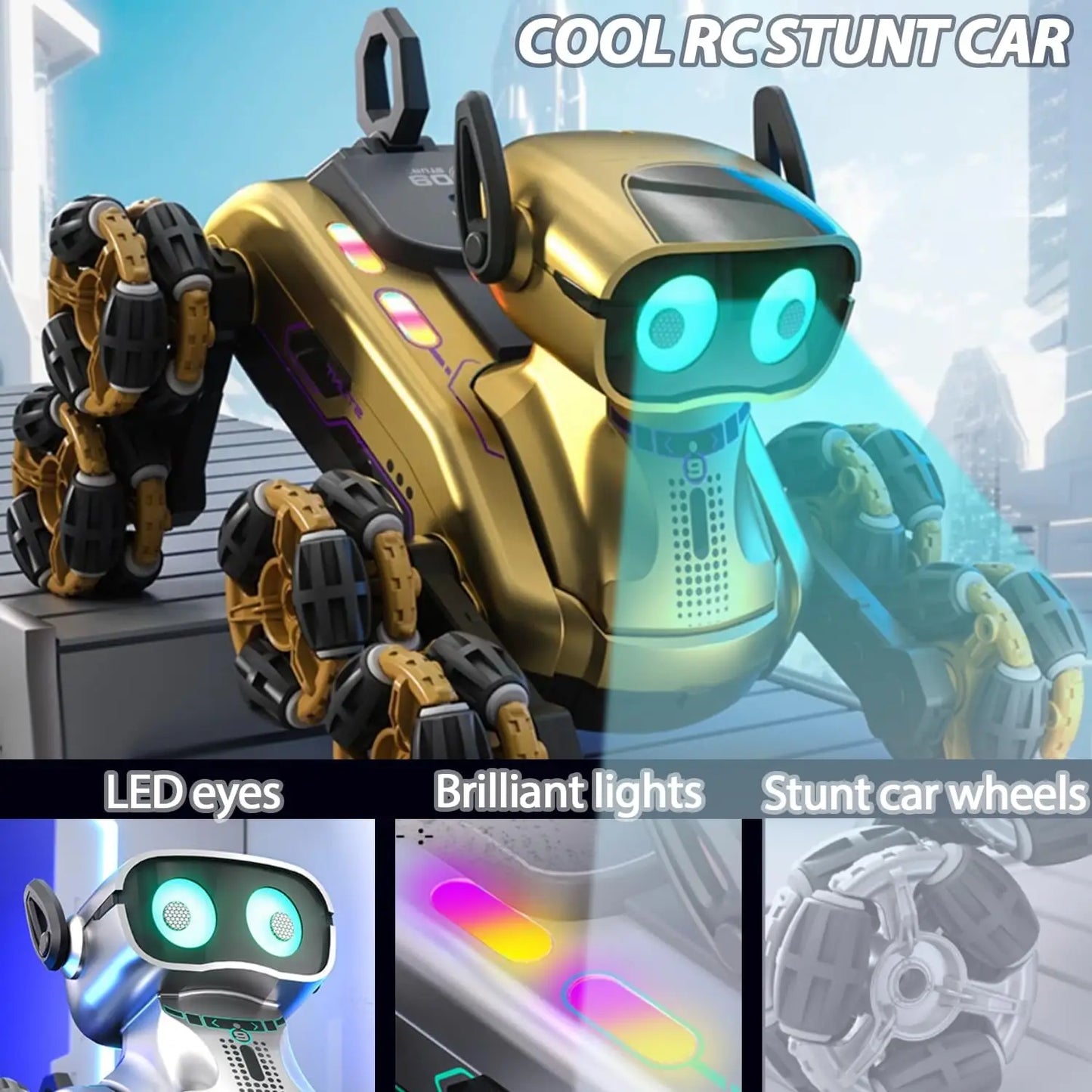 Robot Dog 2.4Ghz Remote Control Dog Gesture Sensing Stunt RC Cars with Music & Light, RC Robot Toys Gifts for Kids