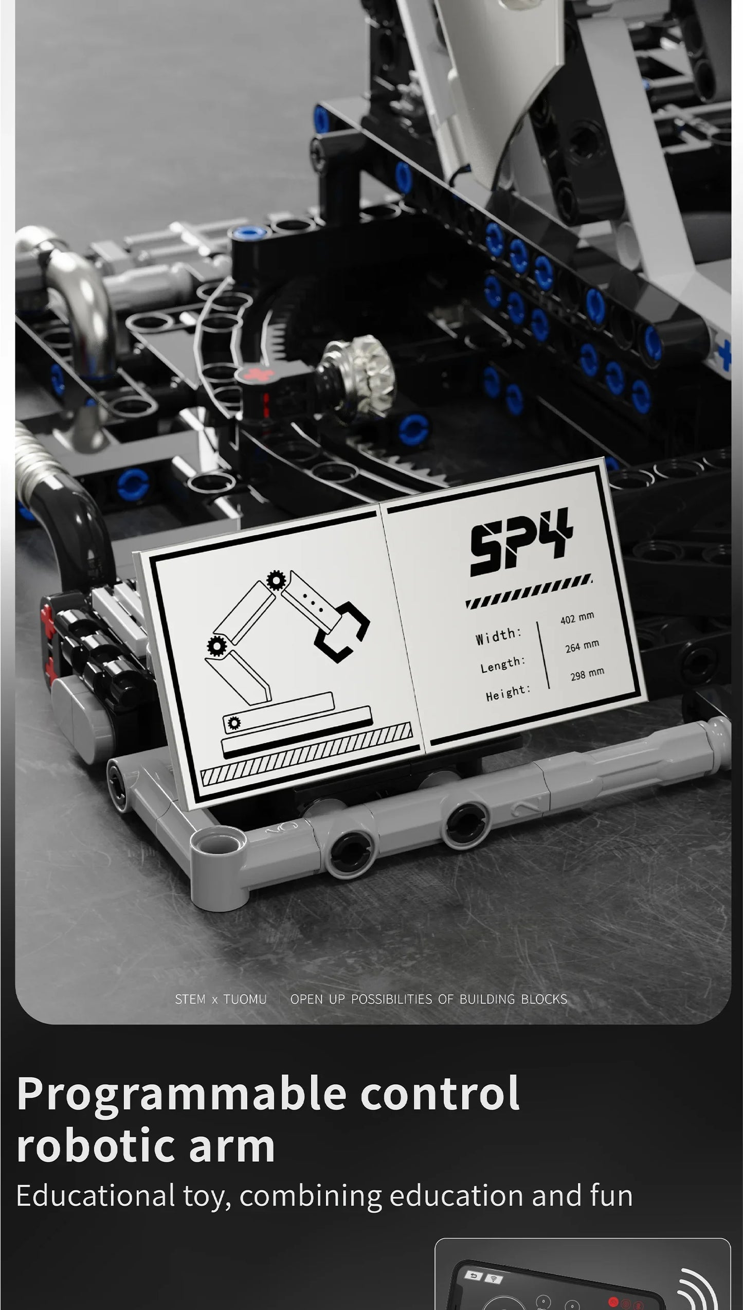 1029PCS Robotic Arm Building Blocks Set Remote Mechanical Arm Model Bricks Desktop Decoration Diy Toys For Kids Holiday Gifts