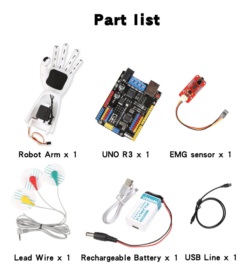 EMG Controlled Robotic Arm For Arduino EMG Sensor Diy Kit School Science STEM Education Physics Teaching