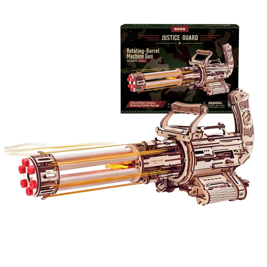 Robotime Rokr Rotating-Barrel Machine Gun Toy Model Building Kit Cool Toys Hobbies 3D Wooden Puzzle for Men Women LQA01