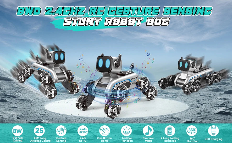 Remote Control Robot Dog | Gesture Sensing,Stunt Rc Cars, Interactive Pocket Emo Robot,Cool Lighting & Music