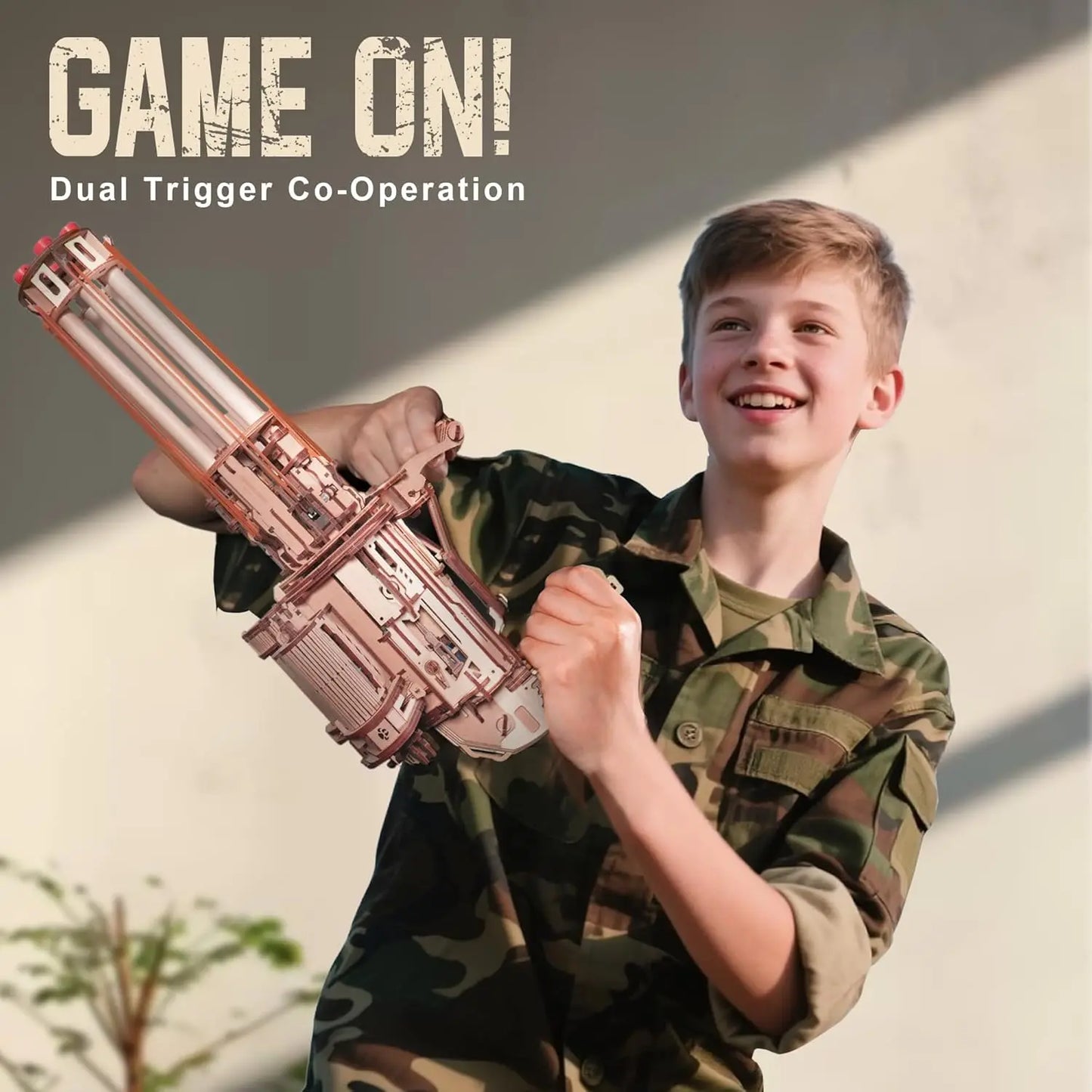 Robotime Rokr Rotating-Barrel Machine Gun Toy 3D Wooden Model Kits with Rubber Bands Build Mechanical Building for Adults