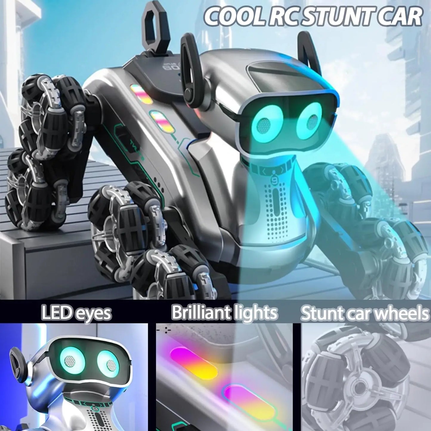 Robot Dog 2.4Ghz Remote Control Dog Gesture Sensing Stunt RC Cars with Music & Light, RC Robot Toys Gifts for Kids