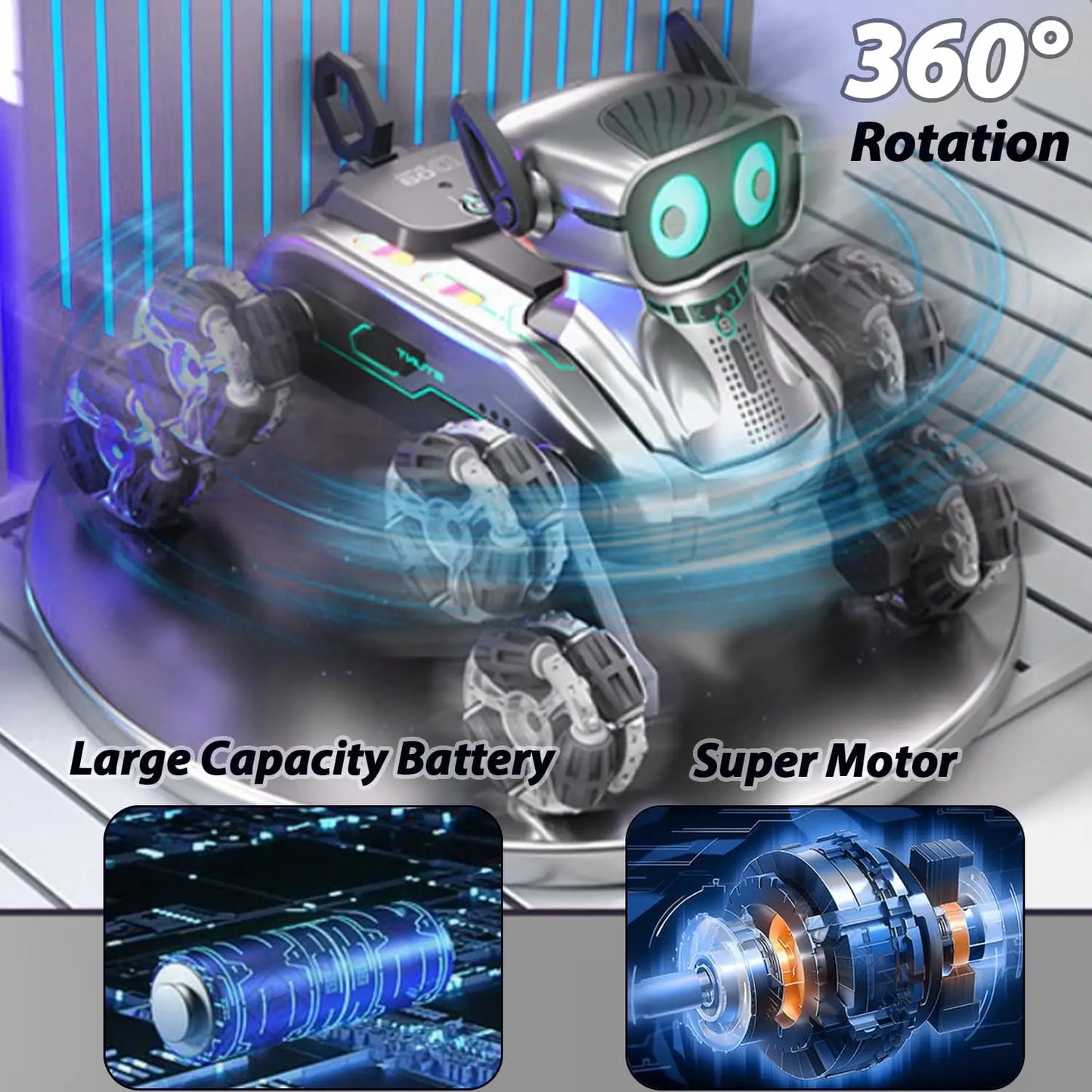 Robot Dog 2.4Ghz Remote Control Dog Gesture Sensing Stunt RC Cars with Music & Light, RC Robot Toys Gifts for Kids
