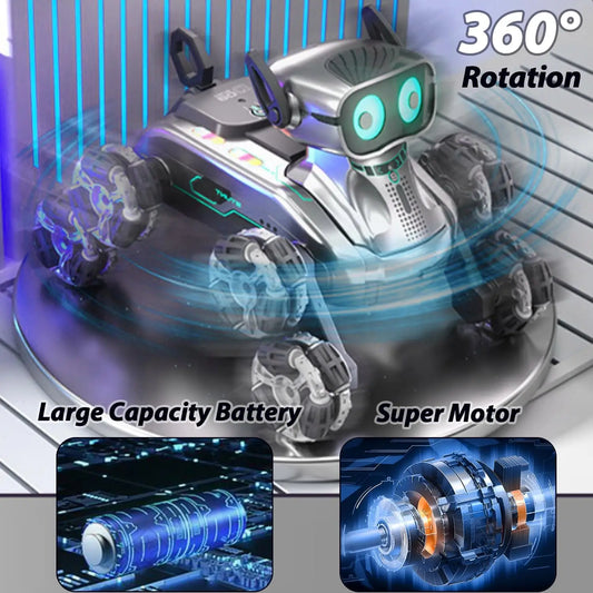 Robot Dog 2.4Ghz Remote Control Dog Gesture Sensing Stunt RC Cars with Music & Light, RC Robot Toys Gifts for Kids
