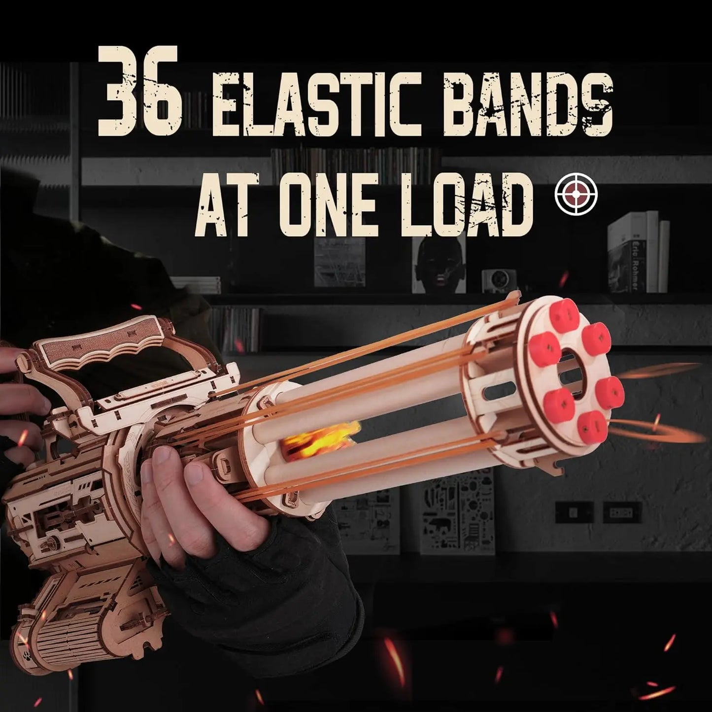 Robotime Rokr Rotating-Barrel Machine Gun Toy Model Building Kit Cool Toys Hobbies 3D Wooden Puzzle for Men Women LQA01