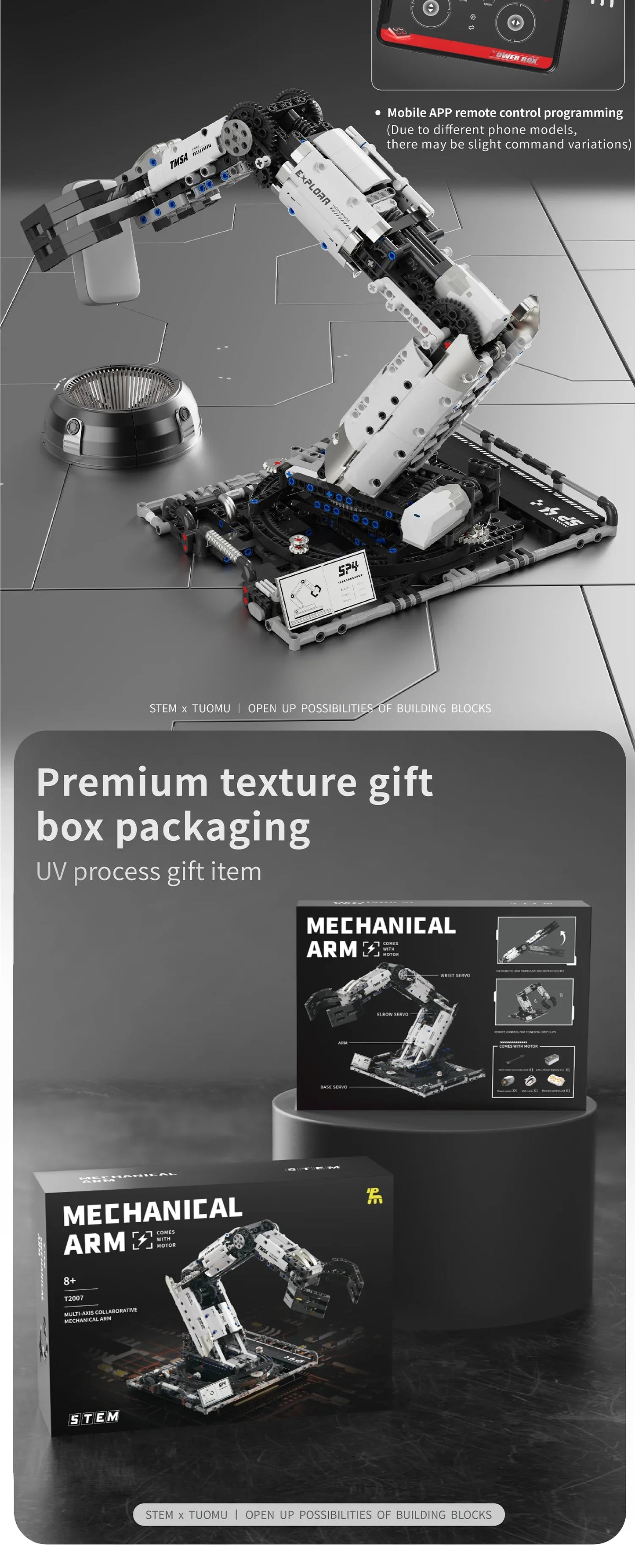 1029PCS Robotic Arm Building Blocks Set Remote Mechanical Arm Model Bricks Desktop Decoration Diy Toys For Kids Holiday Gifts