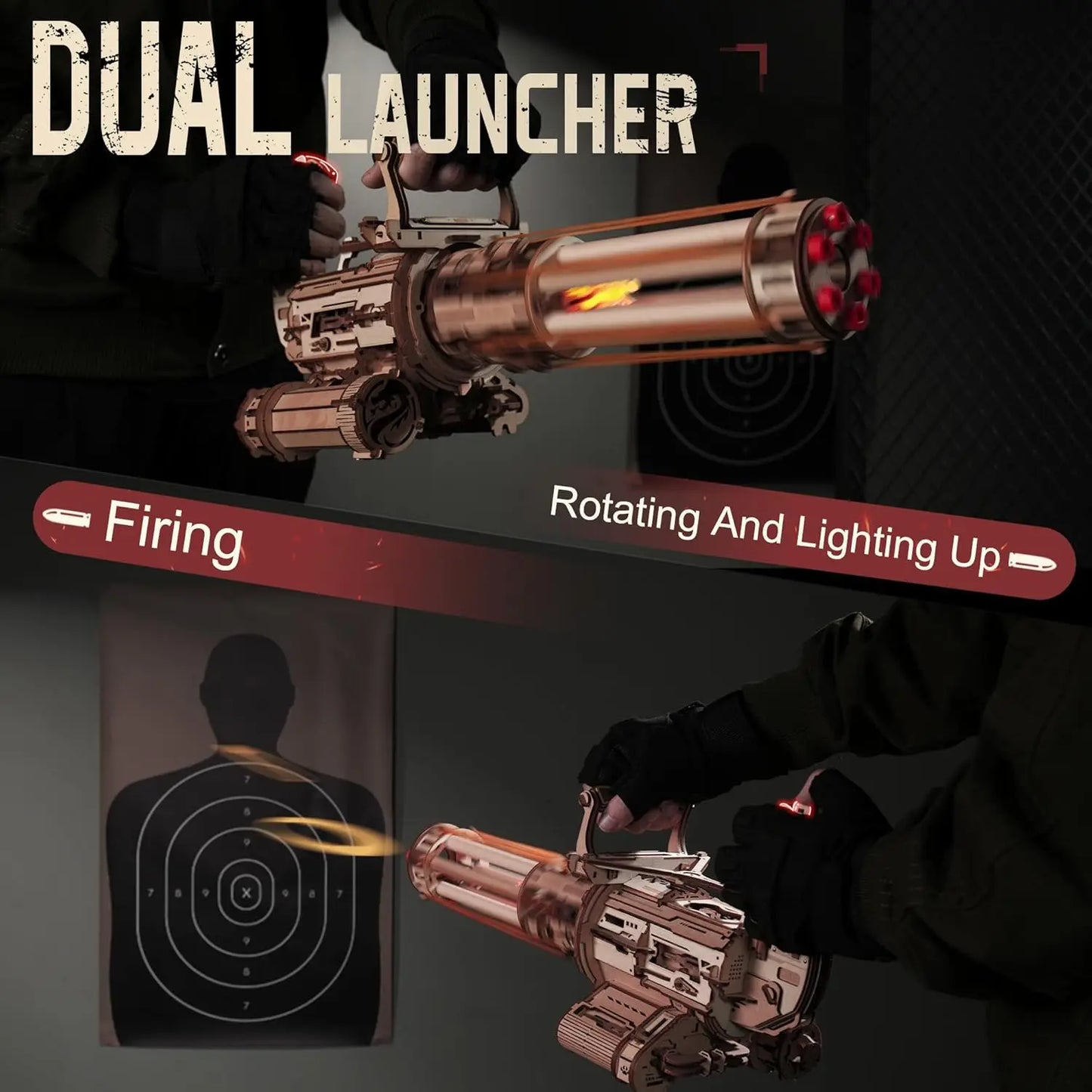 Robotime Rokr Rotating-Barrel Machine Gun Toy Model Building Kit Cool Toys Hobbies 3D Wooden Puzzle for Men Women LQA01