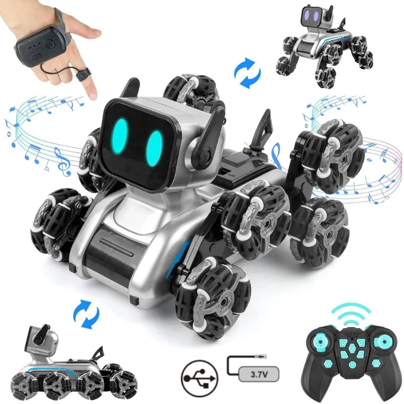 Remote Control Robot Dog | Gesture Sensing,Stunt Rc Cars, Interactive Pocket Emo Robot,Cool Lighting & Music