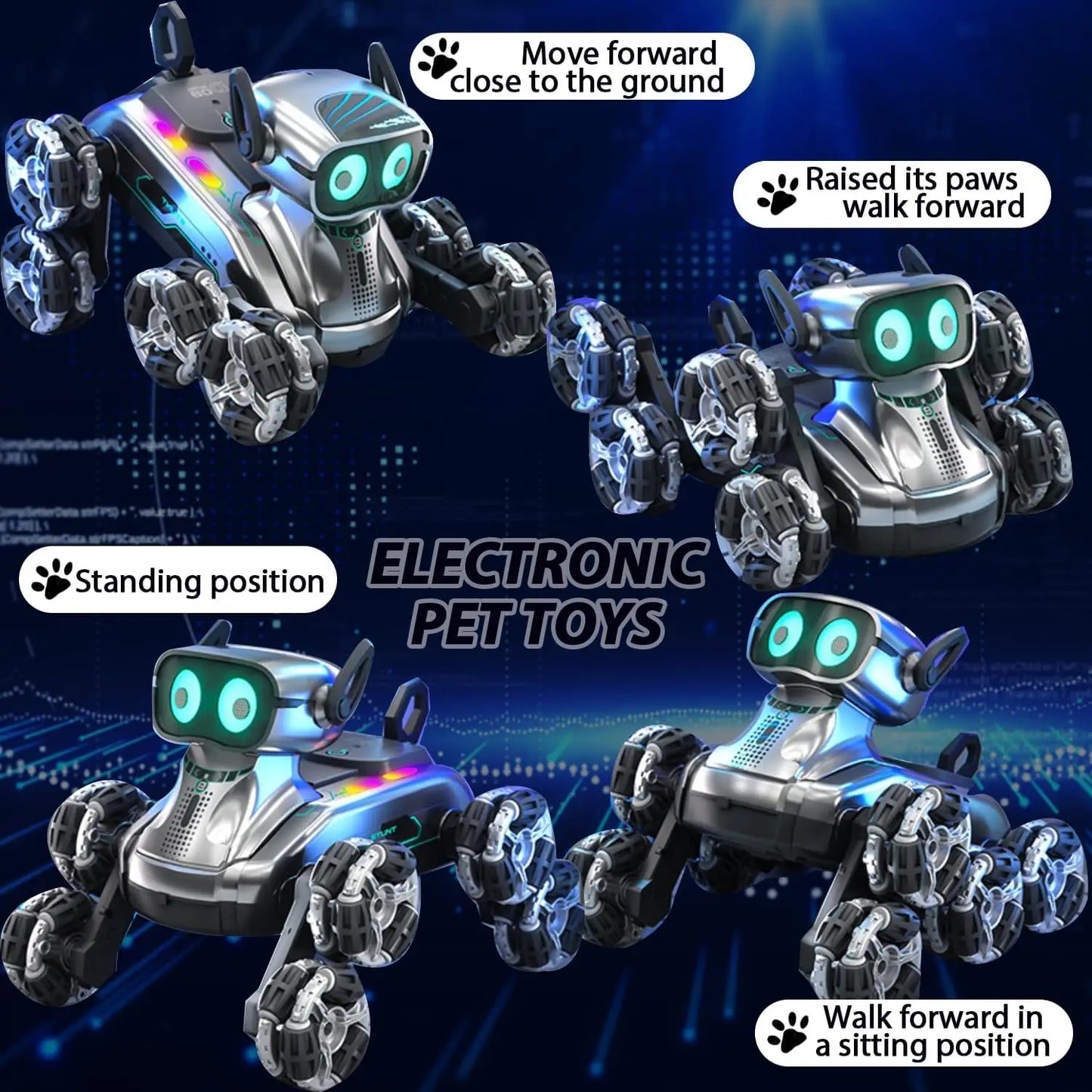 Robot Dog 2.4Ghz Remote Control Dog Gesture Sensing Stunt RC Cars with Music & Light, RC Robot Toys Gifts for Kids