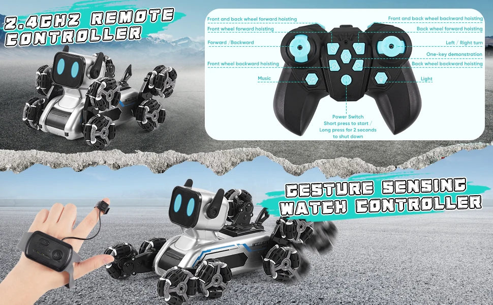 Remote Control Robot Dog | Gesture Sensing,Stunt Rc Cars, Interactive Pocket Emo Robot,Cool Lighting & Music